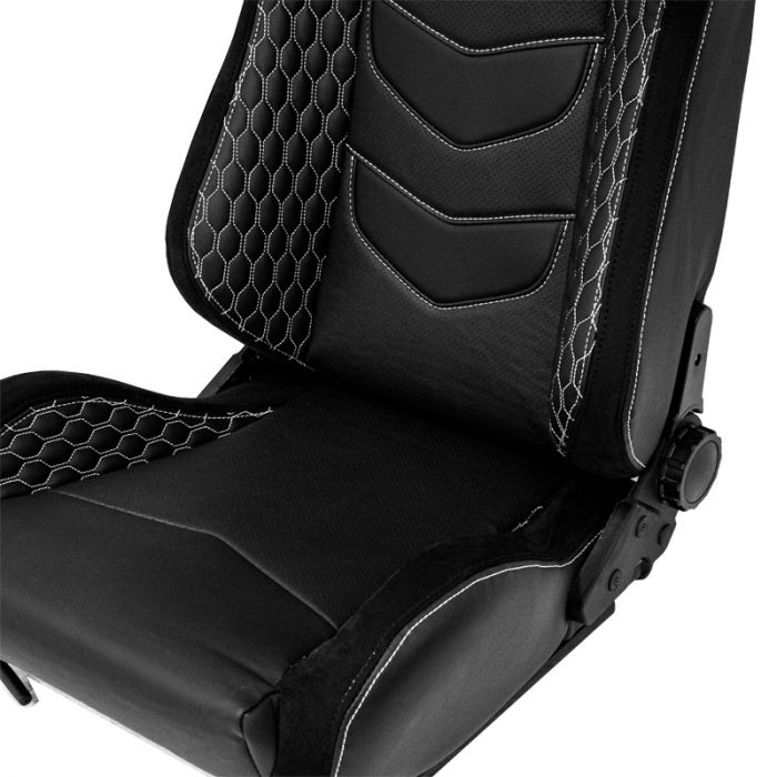 Siège baquet 'JW' - Simili Cuir Noir + Surpiqûres argent - Dossier réglable - incl. glissières