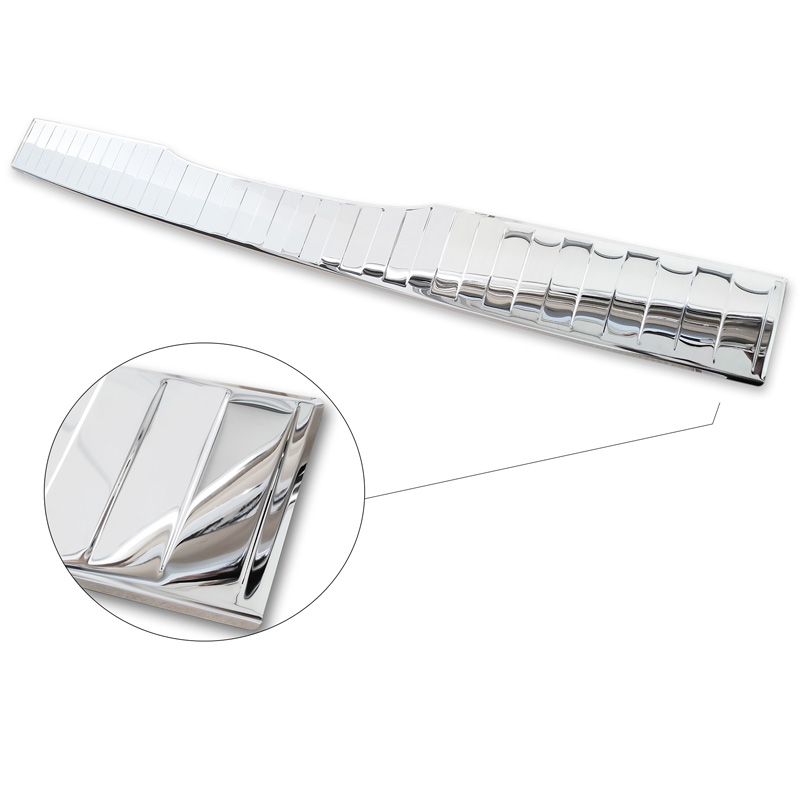 Protection de seuil arrière inox Chrome sur mesure pour Mercedes Vito / Classe-V 2014-2019 & Facelift 2019- 'Ribs' 'XL'
