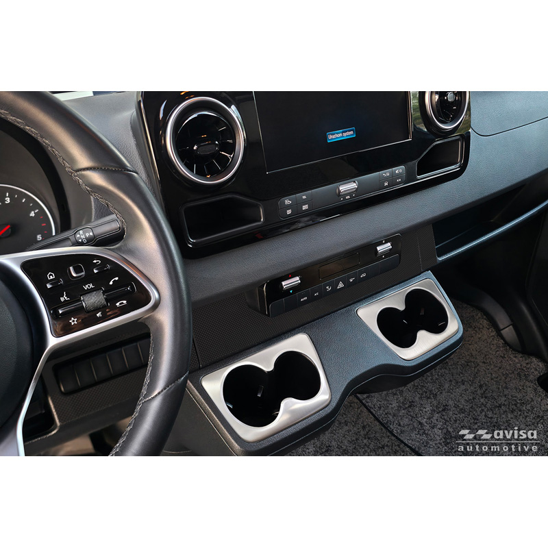 Avisa Cache pour porte-gobelet (2 pièces) Acier Inox sur mesure pour Mercedes Sprinter III 2018- - Argent