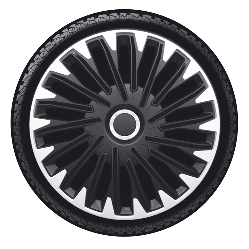 Jeu d'enjoliveurs Quantum Pro 15-inch argent/noir + anneau chromé