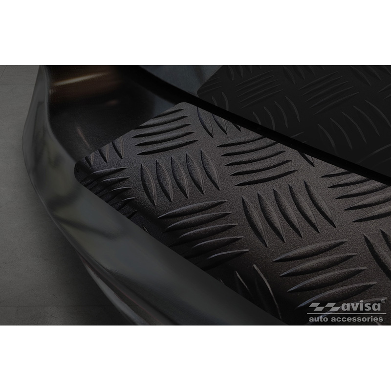Protection de seuil arrière en aluminium noir mat sur mesure pour Ford Tourneo Connect/Transit Connect 2014-2017 & FL 2017-2022 'Riffled Plate'