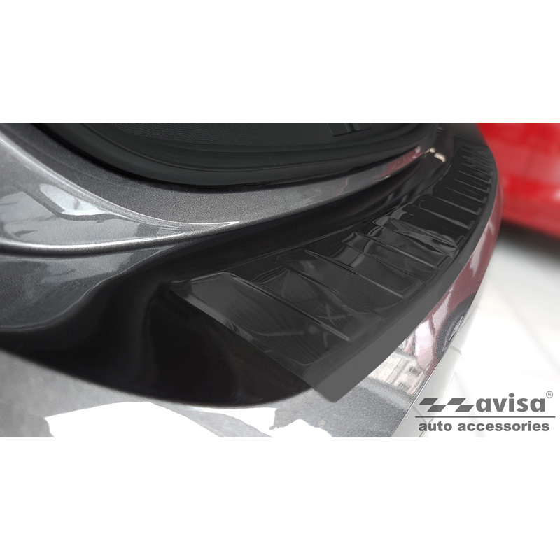 Protection de seuil arrière inox noir sur mesure pour Opel Corsa F Edition/Elegance HB 5-portes 2019- 'Ribs' (excl. Equipment Ultimate)