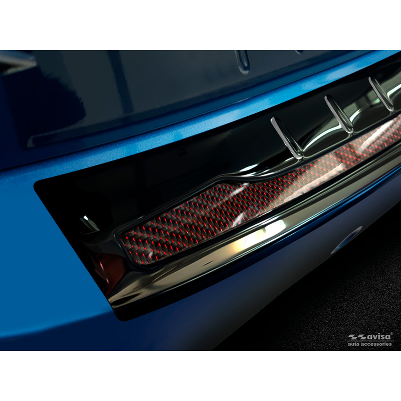 Protection de seuil arrière inox 'Deluxe' sur mesure pour BMW X1 F48 2015-2022 'Performance' Noir/Carbone Rouge-Noir
