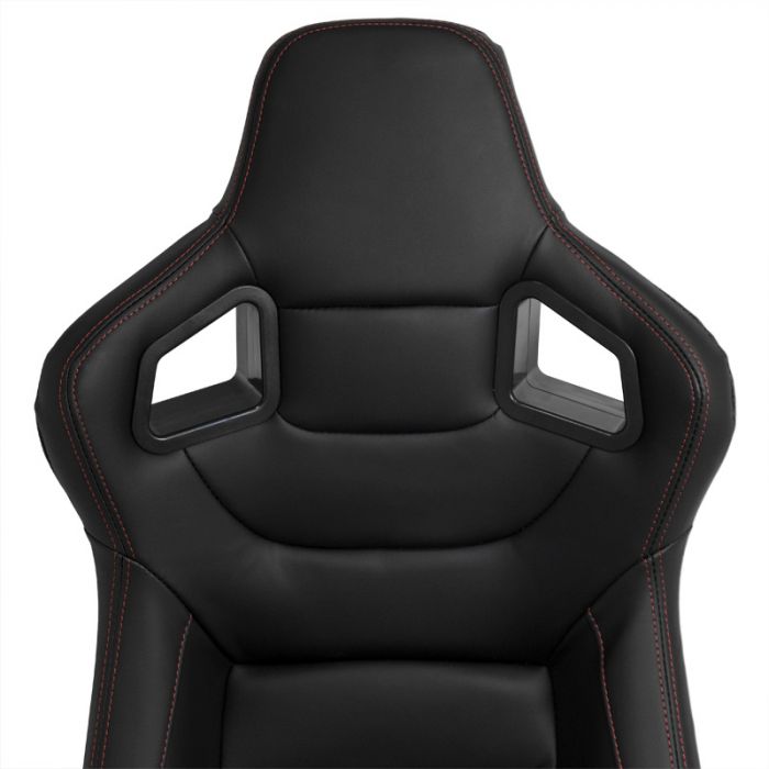 Siège baquet 'RK' - Simili Cuir Noir + Surpiqûres rouge - Dossier réglable - incl. glissières