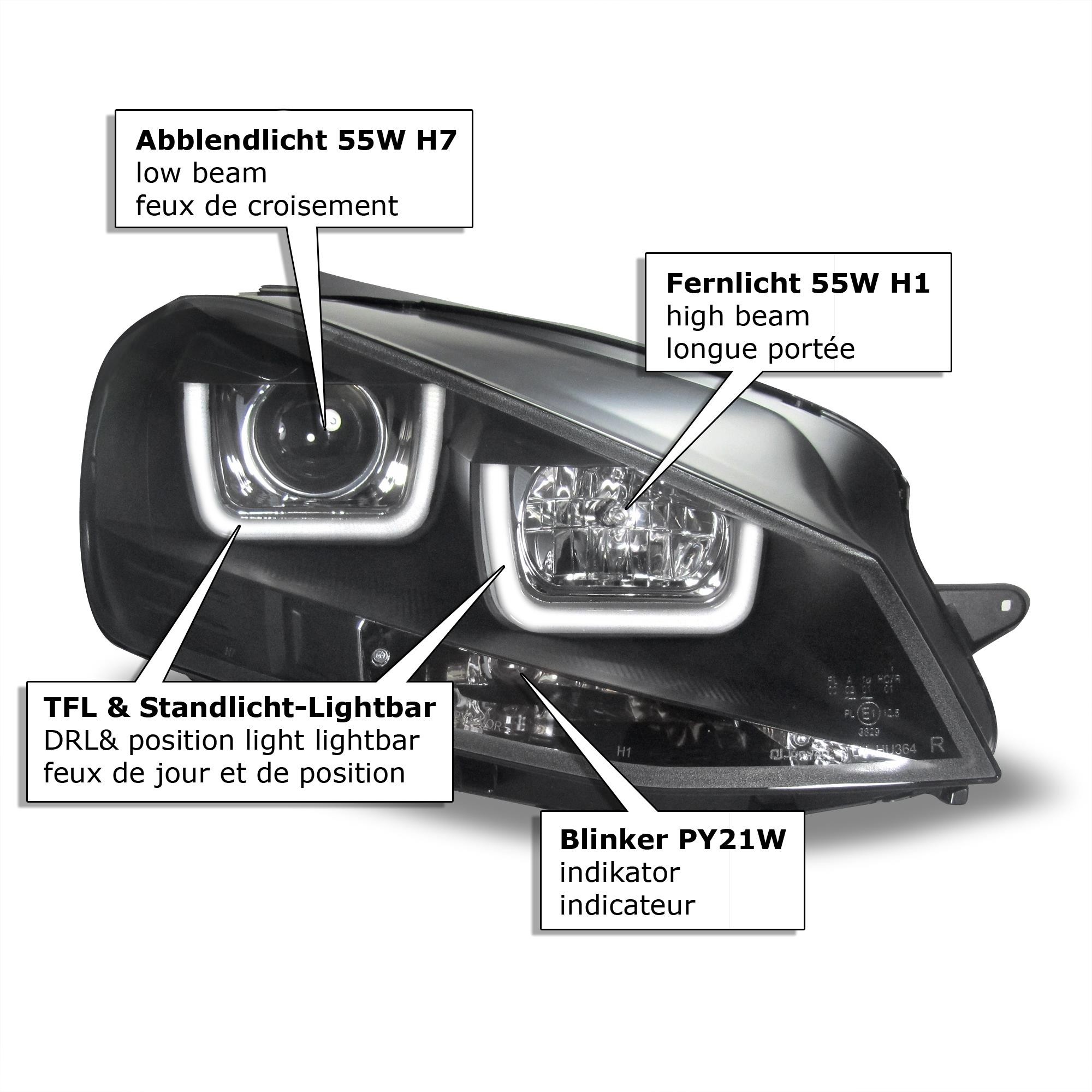 Headlights fits VW Golf VII xenon-look 12- black