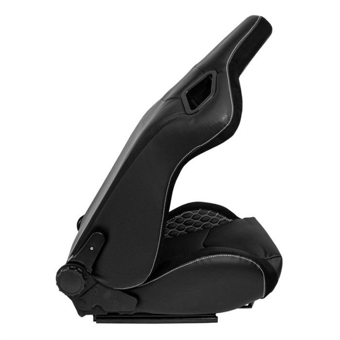 Siège baquet 'JW' - Simili Cuir Noir + Surpiqûres argent - Dossier réglable - incl. glissières