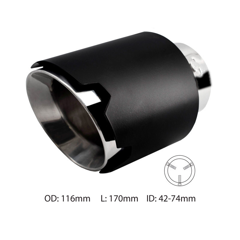 Simoni Racing Embout d'Échappement Rond/Oblique Noir-mattes+Inox - Ø116xL170mm - Montage 42-74mm