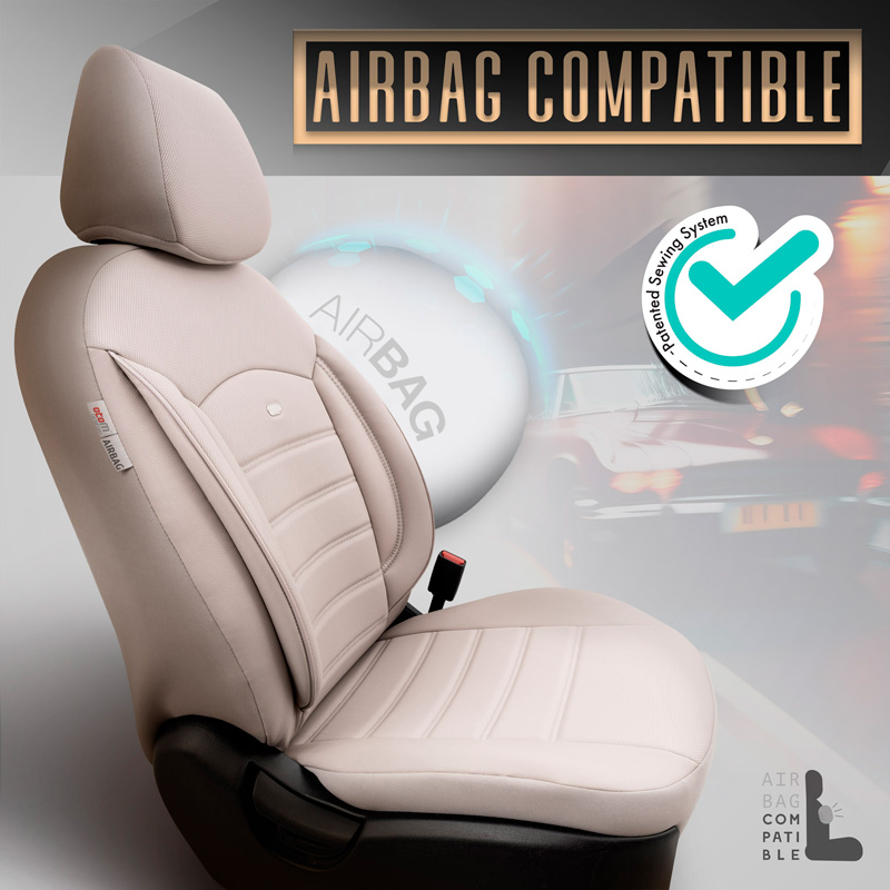 Housse de sièges universel en plein cuir 'Inspire' Crème - 11-pièces - adapté aux Side-Airbags