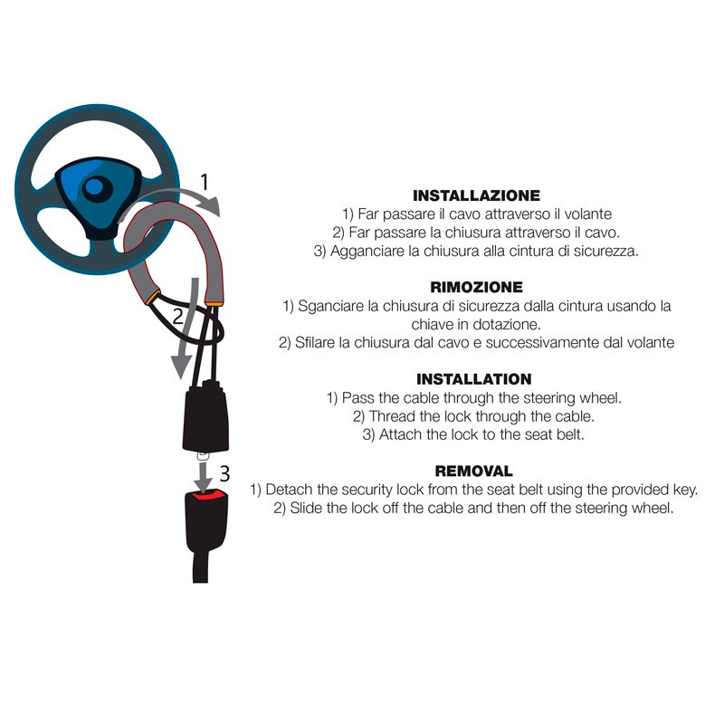 Simoni Racing Antivol pour volant universel, Belt-lock
