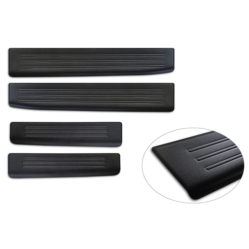 Seuils de portes inoxydable noir sur mesure pour Dacia Duster III 2024- - 'Lines' - 4-pièces