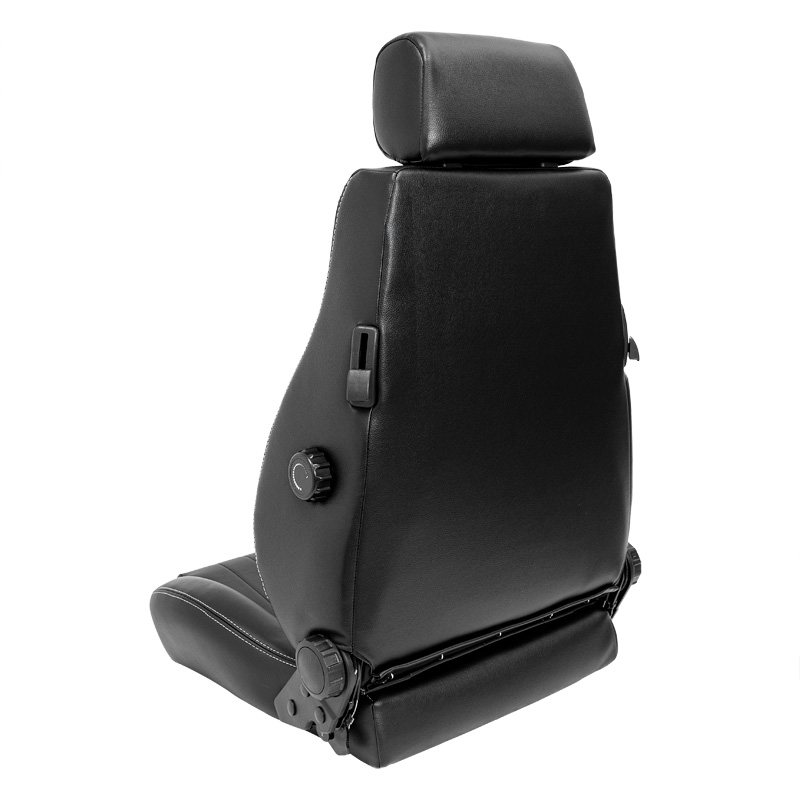 Siège baquet 'Retro' - Simili Cuir Noir + Surpiqûres argent - Dossier réglable - incl. glissières