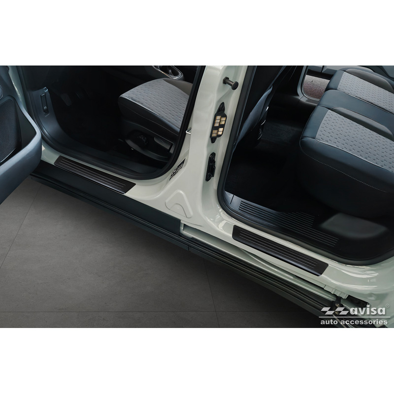 Seuils de portes inoxydable noir sur mesure pour Ford Tourneo Courier II 2023- 'Lines' - 4-pièces
