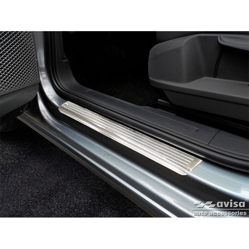 Seuils de portes inoxydable sur mesure pour Volkswagen Caddy V 2020- - 'Lines' - 2-pièces