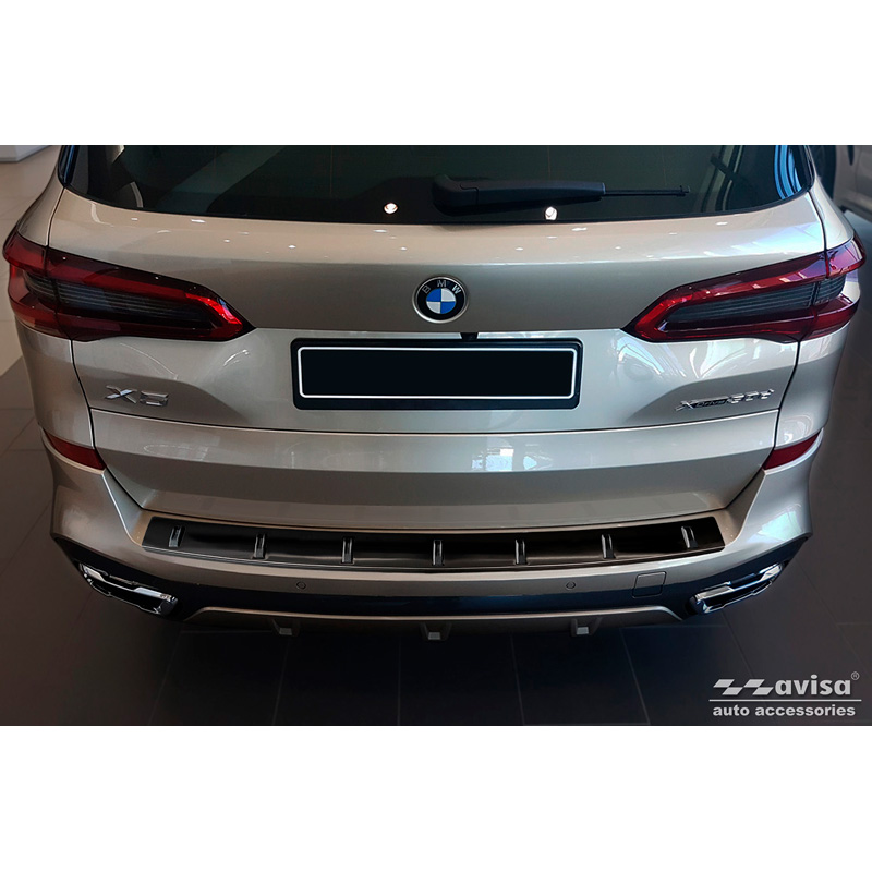 Protection de seuil arrière inox noir sur mesure pour BMW X5 (G05) M-Sport 2018- 'STRONG EDITION'