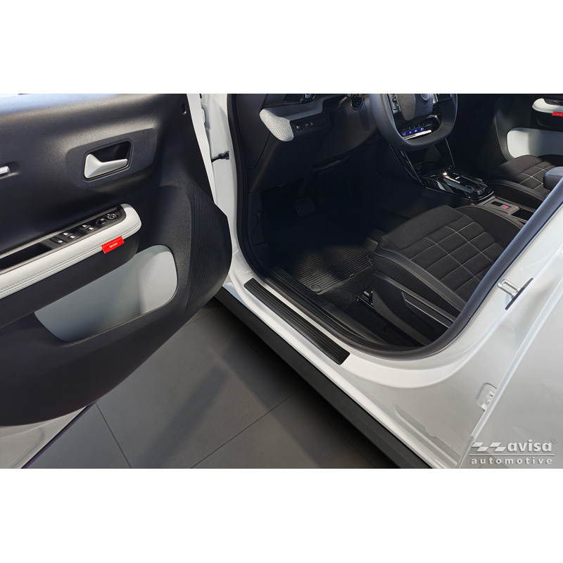 Avisa Seuils de portes inoxydable noir mat sur mesure pour Citroën C3 IV 2024- - 'Lines' - 4-pièces
