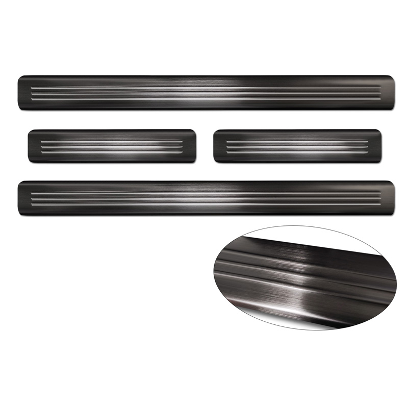 Seuils de portes inox noir sur mesure pour Nissan Leaf II 2017- - 'Lines' - 4-pièces