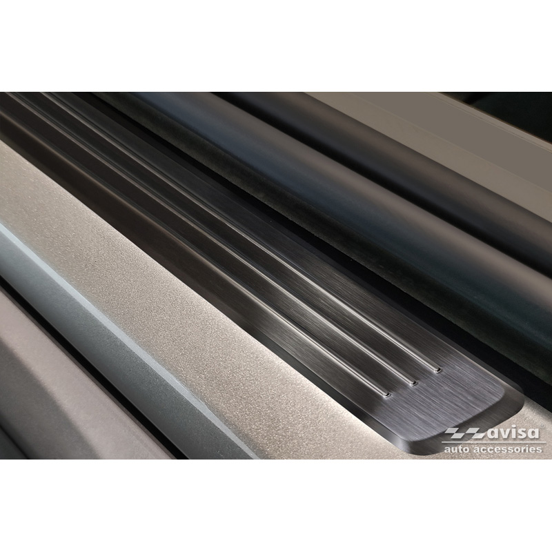 Seuils de portes inoxydable noir sur mesure pour Volvo V90 & V90 Cross Country 2016- - 'Lines' - 4-pièces