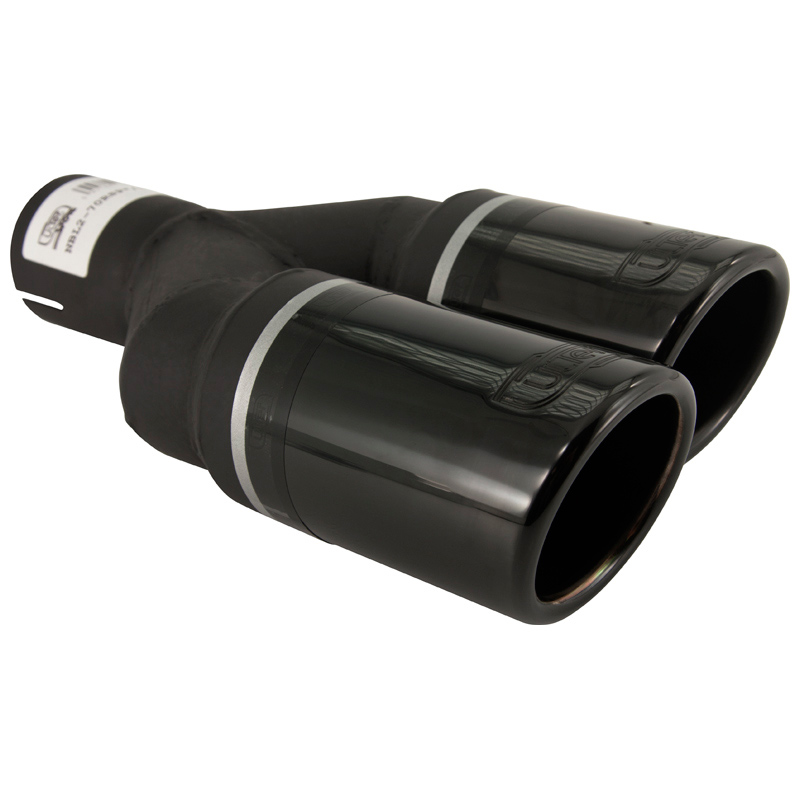 Ulter Sport Embout d'échappement (à droite) - Ronde Double Ø70mm - Longueur 200/180mm - Montage ->50mm - Inoxydable Noir
