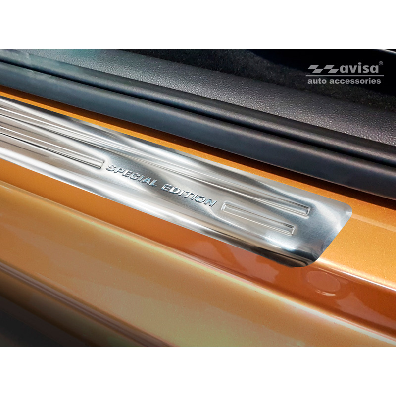 Seuils de portes inoxydable Argent sur mesure pour Volkswagen Up! 2012-/Arteon 2017- incl. Shooting Brake 2020-/Tiguan 2015-2024 incl. All Space 2017-2024 /Golf Sportsvan 2014- - 'Special Edition' - 4-pièces