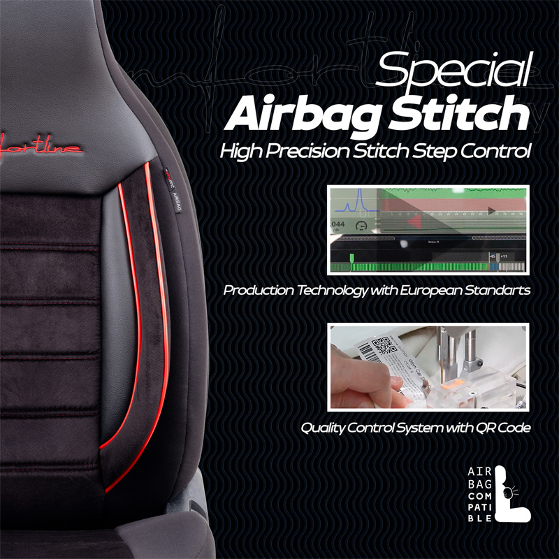 Housse de sièges 'CityBug' universel en velours/textile 'Comfortline' Noir/Rouge - 9-pièces - adapté aux Side-Airbags