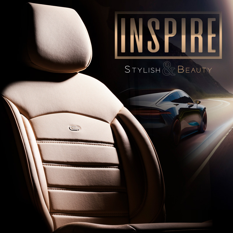 Housse de sièges universel en plein cuir 'Inspire' Crème - 11-pièces - adapté aux Side-Airbags