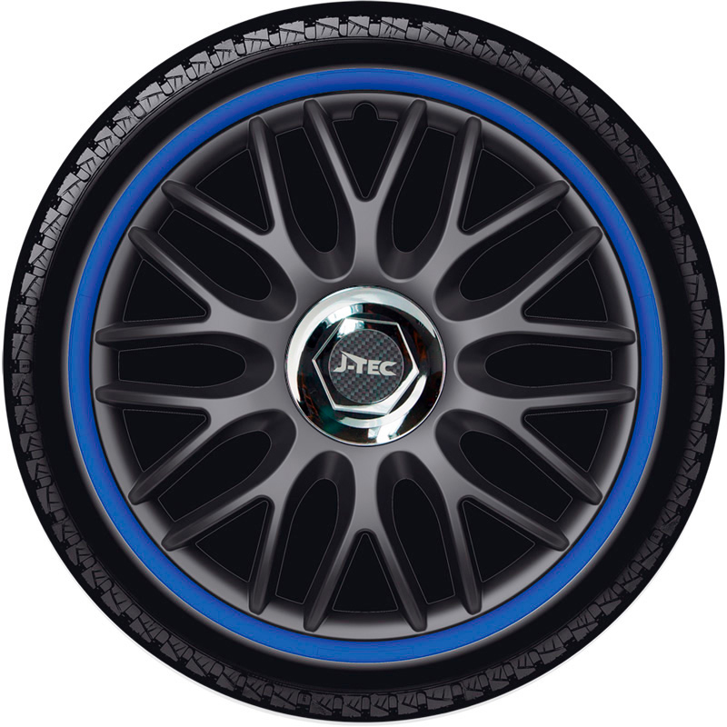 Jeu d'enjoliveurs J-Tec Orden R 16-inch noir/bleu + anneau chromé