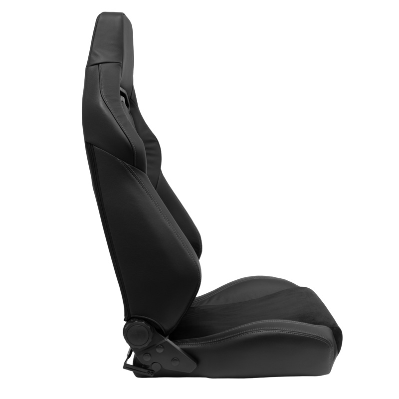 Siège baquet 'VGR Premium' - Cuir & Alcantara Noir + Surpiqûres argent - Dossier réglable - incl. glissières