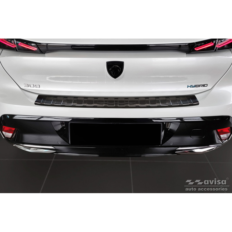 Protection de seuil arrière inox noir sur mesure pour Peugeot 308 III HB 2021- 'Ribs'