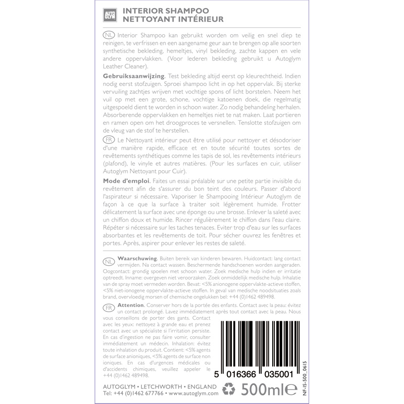 Autoglym Car Interieur Shampoing 500ML Spray