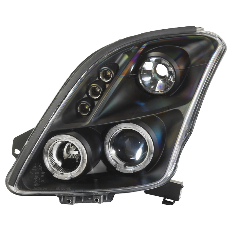 Set de Phares sur mesure pour Suzuki Swift II 2005-2010 - Noir - incl. anneaux Angel-Eyes
