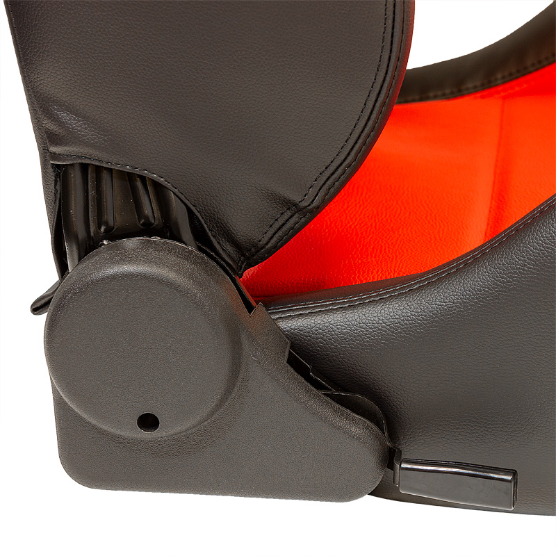 Siège baquet 'Eco' - Noir/Simili Cuir Rouge - Dossier réglable (à droite) - incl. glissières