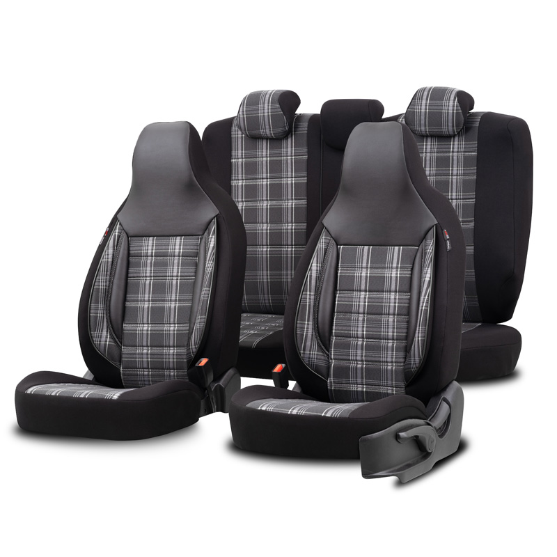 Housse de sièges 'CityBug' universel en textile 'Sports' Noir/Gris/Blanc - 9-pièces - adapté aux Side-Airbags
