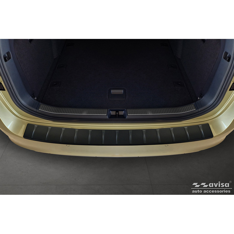 Protection de seuil arrière inox noir mat sur mesure pour Skoda Superb IV Combi 2023- 'Ribs'
