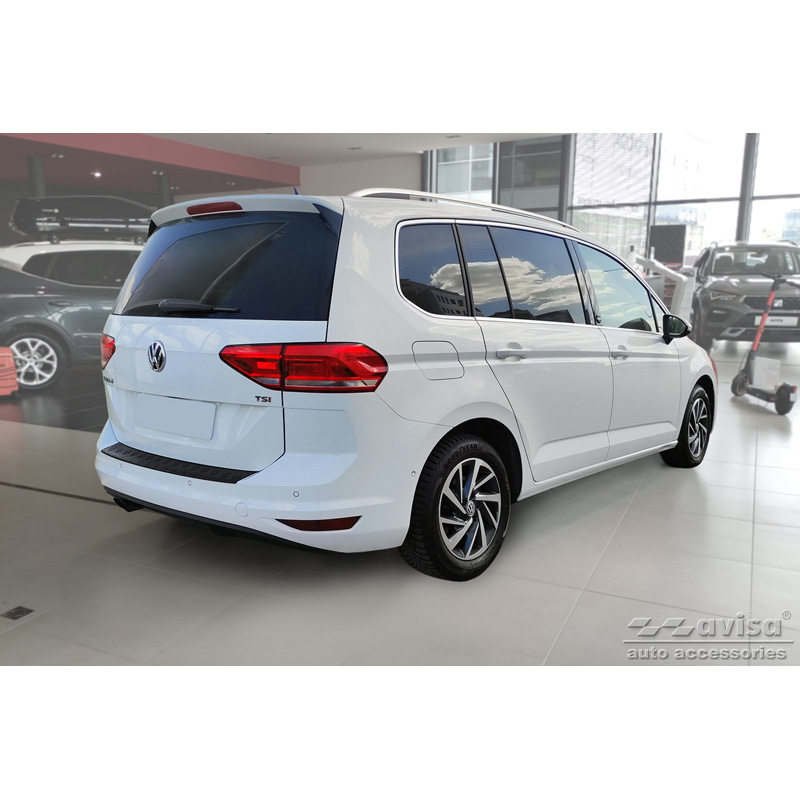 Protection de seuil arrière en aluminium noir mat sur mesure pour Volkswagen Touran III 2015- incl. R-Line 'Riffled Plate'