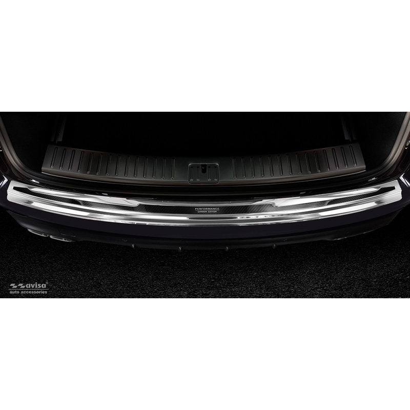 Protection de seuil arrière inox 'Deluxe' sur mesure pour Porsche Cayenne III 2017- 'Performance' Argent/Carbone Noir