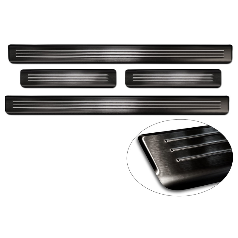 Seuils de portes inoxydable noir sur mesure pour Ford Mustang Mach-E 2020- 'Lines' - 4-pièces