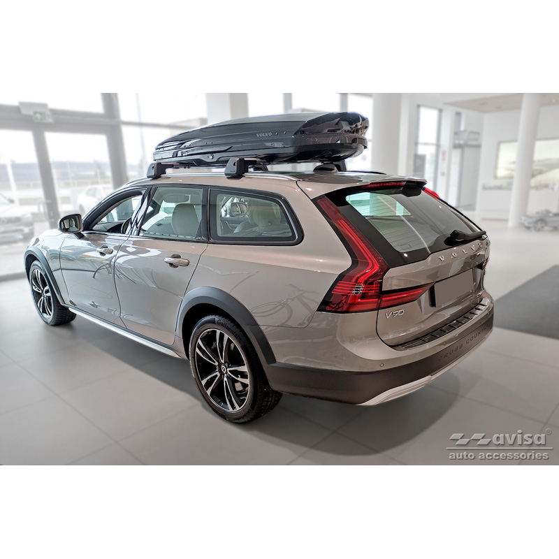 Protection de seuil arrière inox noir sur mesure pour Volvo V90 II 2016- (incl. Cross Country) 'STRONG EDITION'