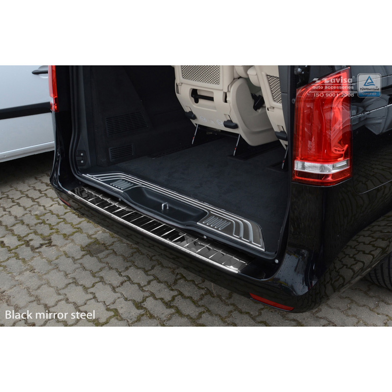 Protection de seuil arrière inox Noir-Chromé sur mesure pour Mercedes Vito / Classe-V 2014-2019 & Facelift 2019- 'Ribs'
