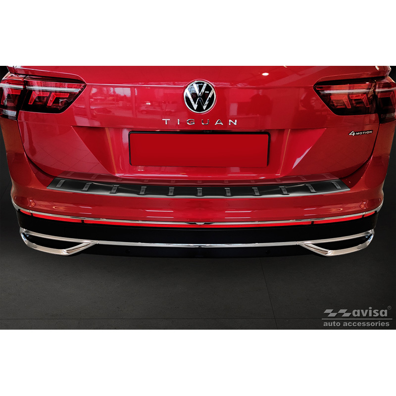 Protection de seuil arrière inox noir sur mesure pour Volkswagen Tiguan II 2016-2020 & Facelift 2020-2024 'STRONG EDITION'