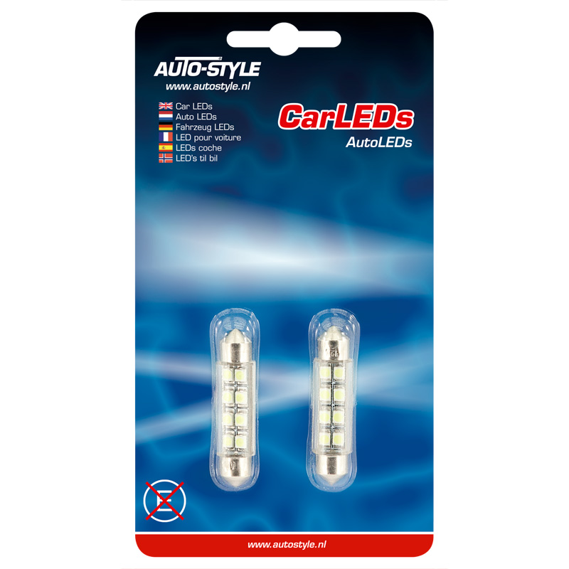 8Q LED/SMD Ampoules Festoon Blanc 42x10mm, set de 2 pièces