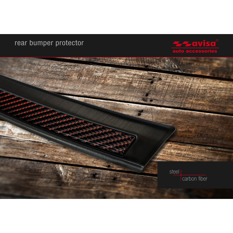 Protection de seuil arrière inox 'Deluxe' sur mesure pour Volvo XC90 2015-2019 et tous les modèles restylés  Noir/Carboné noir-rouge