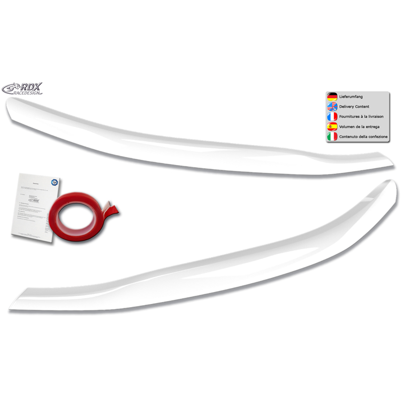 RDX Spoilers de phares sur mesure pour Ford Transit Custom & Tourneo Custom (V710) 2023- (avec phares halogènes) (ABS Blanc Brillant)