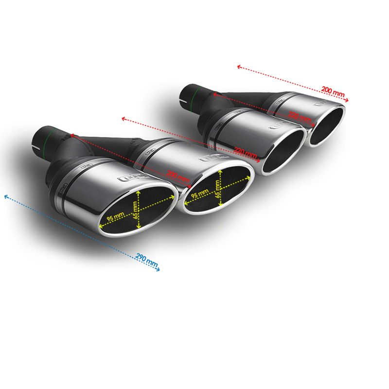 Ulter Sport Embout d'échappement - Ovale Double 95x65mm Incliné Type II - Longueur 200mm - Montage ->50mm - Inoxydable