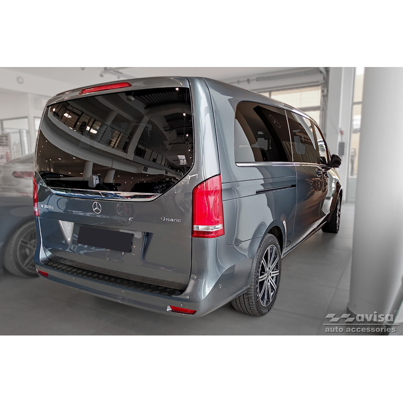 Protection de seuil arrière en aluminium noir mat sur mesure pour Mercedes Vito & Classe-V 2014-2019 & Facelift 2019- 'Riffled Plate'