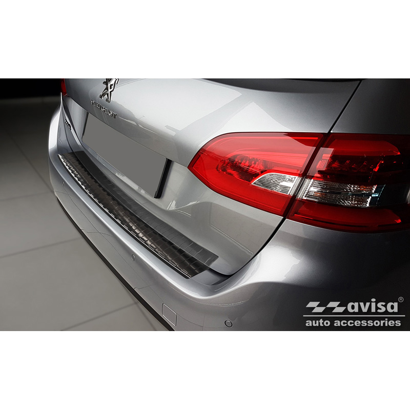 Protection de seuil arrière inox noir sur mesure pour Peugeot 308 II SW 2013-2017 & Facelift 2017-2021 'Ribs'