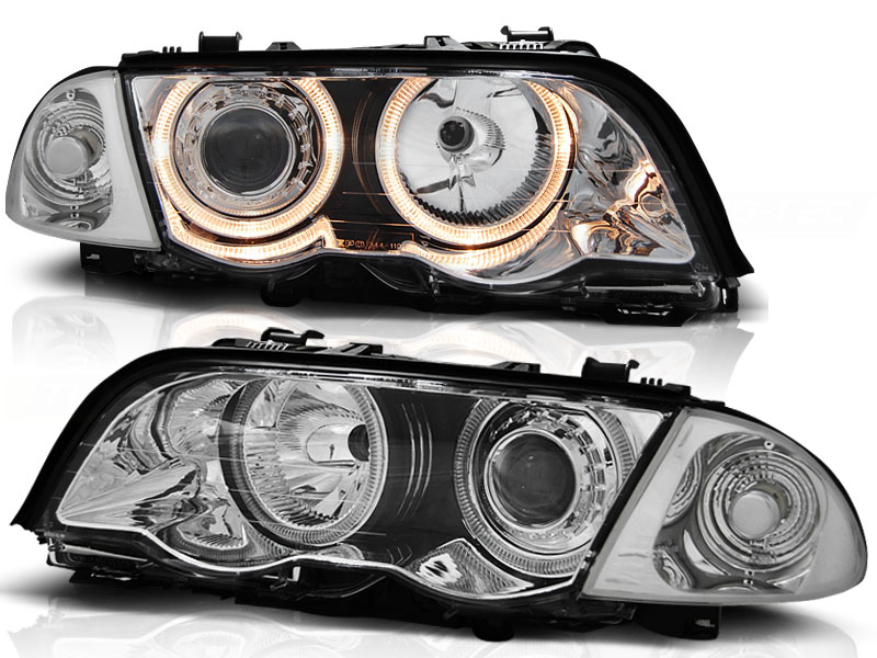 Phares BMW E46 sedan Angel Eyes chrome