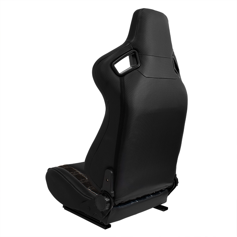 Siège baquet 'GT' - Simili Cuir Noir + Tissu en motif à carreaux Gris + Surpiqûres Gris - Dossier réglable - incl. glissières