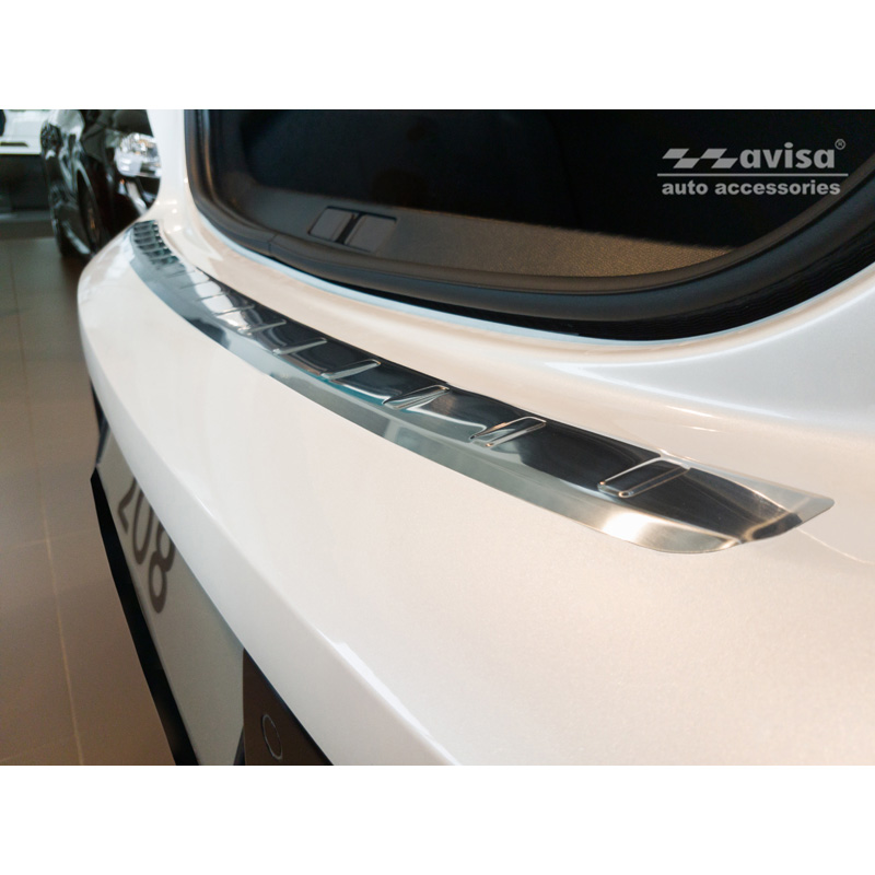 Protection de seuil arrière inox sur mesure pour Peugeot 208 II HB 5-portes 2019-2023 & FL 2023- 'Ribs'