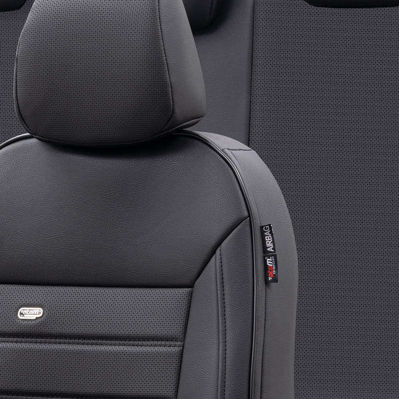 Housse de sièges universel en plein cuir 'Premium' Noir - 11-pièces - adapté aux Side-Airbags