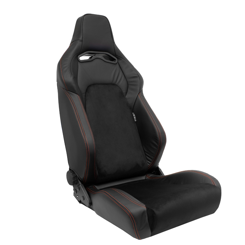 Siège baquet 'VGR Premium' - Cuir & Alcantara Noir + Surpiqûres rouge - Dossier réglable - incl. glissières